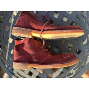 Clarks Men’s Desert Boots Size 10 Burgundy Red Suede Lace Up Ankle Chukka Crepe